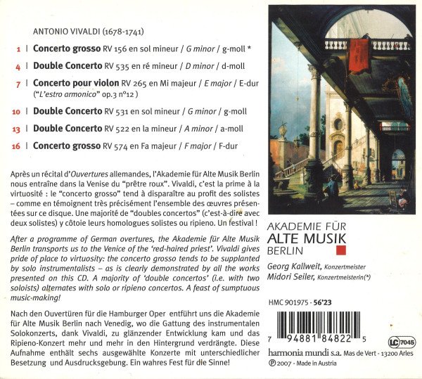 Angaben zum Komponisten, eine Trackliste sowie Informationstexte zu den Werken. Rechts oben ein historisches Gemälde mit einer Brückenszene.