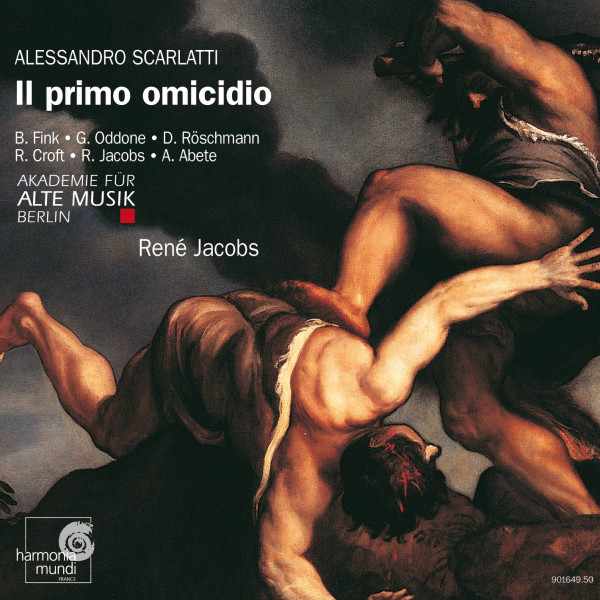 CD‑Cover „Alessandro Scarlatti Il primo omicidio“ mit dramatischer Historienmalerei, Akademie für Alte Musik Berlin.