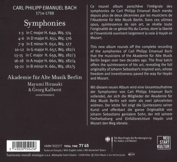 Trackliste sowie Angaben zum Komponist und den Mitwirkenden. Außerdem Texte zu den Werken.