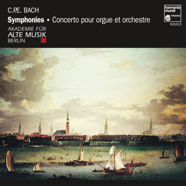 CD‑Cover „C.P.E. Bach Symphonies und Orgelkonzert“ mit Hafenlandschaft, Akademie für Alte Musik Berlin