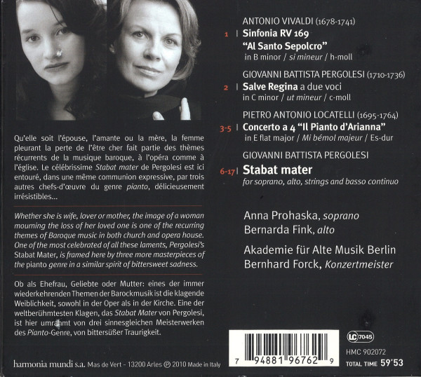 Texte zum Werkinhaltn, zwei schwarz-weis-Fotografien mit je einer jungen Frau, rechts Angaben zu Komponist sowie eine Trackliste.