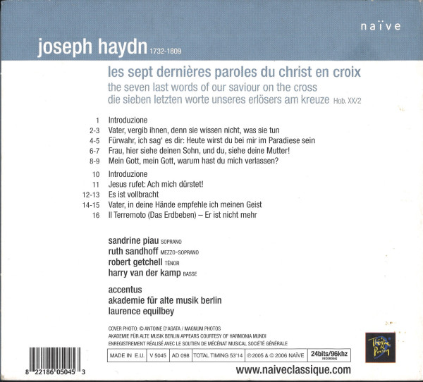 Angaben zu Komponist und Werk sowie eine Trackliste und Angaben zu den Mitwirkenden.