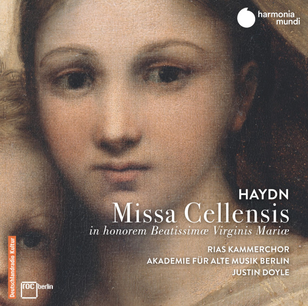 Portrait-Gemälde einer jungen Frau, am Rand ein Kind. Im Vordergrund Angaben zu Komponist, Werk und Mitwirkenden.