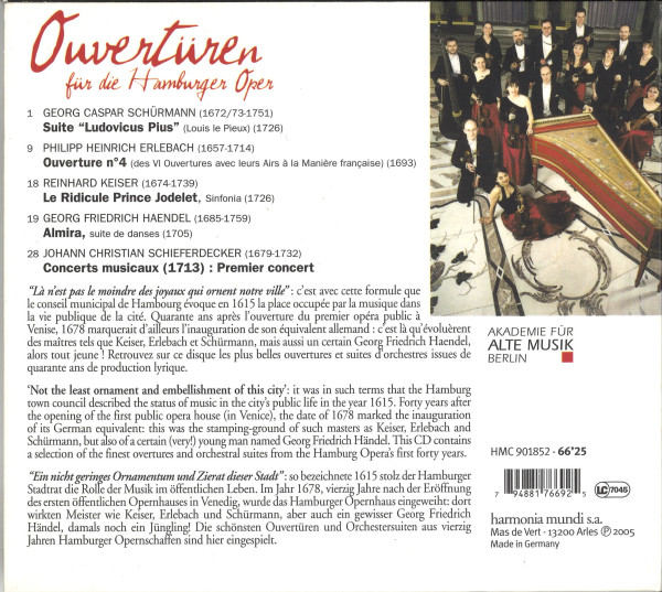 Texte und eine Trackliste zu den Werken. Rechts ein kleines Bild des Ensembles.