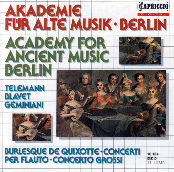 Ein CD-Cover mit bunten großen Buchstaben, die den Interpreten und die Werke, die zu hören sind, beschreiben. Dazu drei historische Bilder, die musizierende Männer und Frauen mit Lauteninstrumenten zeigen.