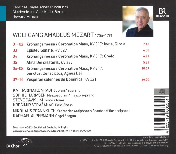 Ein Trackliste. Außerdem Angaben zu Kompponist, Werk und Mitwirkenden.